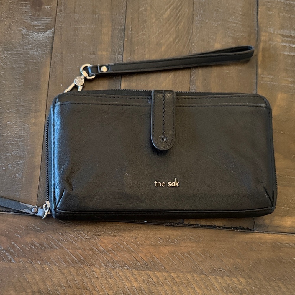 The Sak Black Leather Pouch-wristlet-crossbody